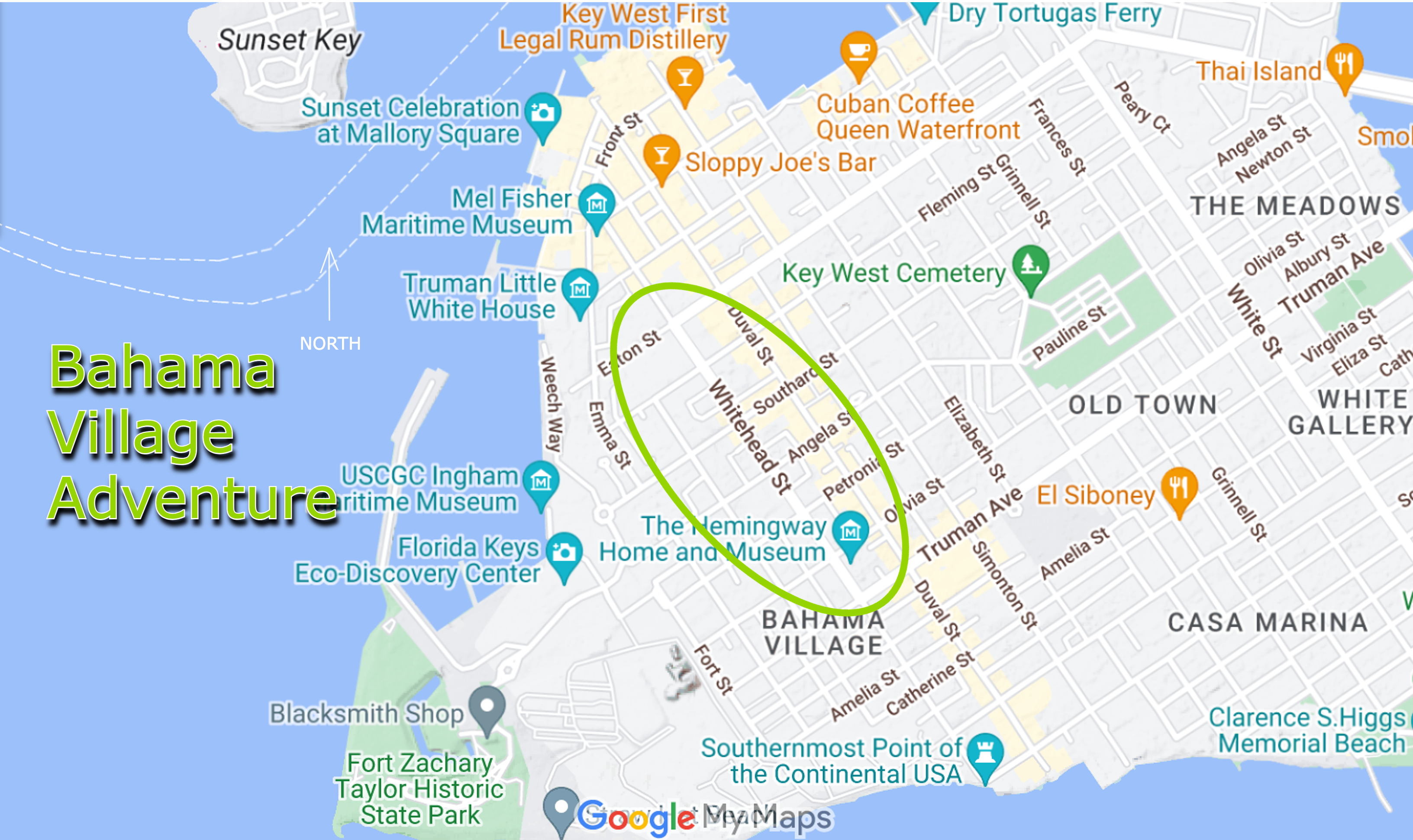 Bahama Village Adventurte map for Key Lime Pie and Desserts walking tour Key West